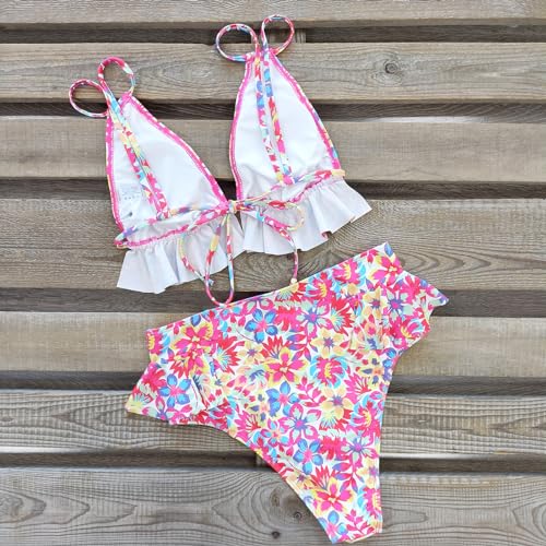 SPORLIKE Women High Waisted Swimsuit Ruffle Bikini Two Pieces Swimwear(Cute Floral,Small) - Image 6
