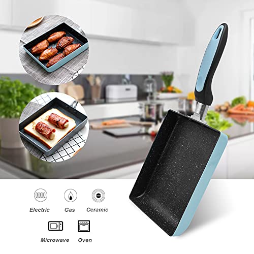 Japanese Tamagoyaki Omelette Egg Pan（Blue）, 7" X 6" Inch Non-Stick Coating Retangle Small Frying Pan, Gas Stove And Induction Hob Compatible, Dishwasher Safe, With Silicone Spatula & Brush（Green) #TOP1