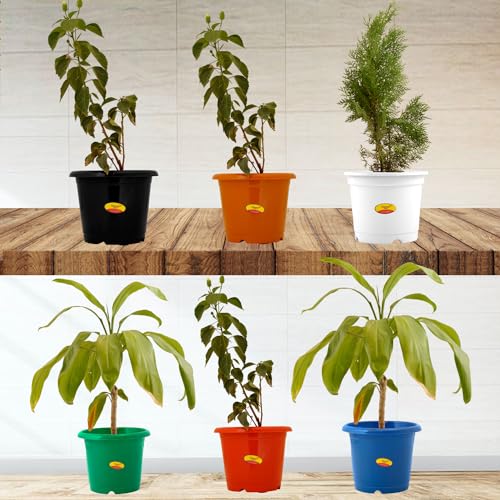 Image of Synergy Plast Plastic Round Shape Flower Pots 6 Pcs, 12 Inch Heavy Duty Plant Containers /Planter /Gamla /Plant Pot for Gardening, Balcony, Terrace, Home Decor Indoor & Outdoor Planting (Burgundy)