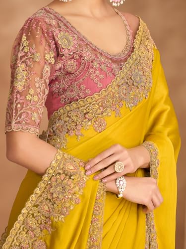 Image of AKHILAM Women's Satin Sequence Embroidery Saree With Unstitched Blouse Piece(SNDLWOD1601 TFH Parent)