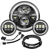 7 Inch Motorcycle LED Headlight 4.5' Fog Passing Lamps DOT Kit for Harley Davidson Street Glide Road King Electra Glide Fatboy Ultra Classic Heritage Softail Slim Deluxe Yamaha