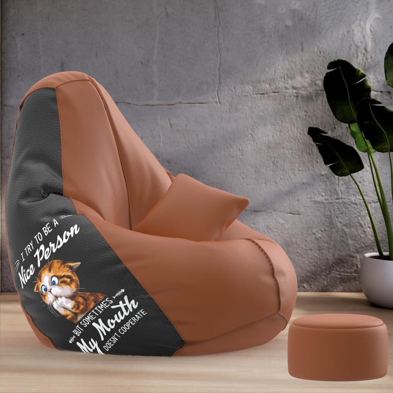 Biggie Bean Bag Cover 4XL Evergreen Classics Bean Bag-Loud Prints-Soft Landings-Styled with Free Cushion & Footrest (Matching Color : Printed Try to Be Nice-Tan-Brown)-image-36
