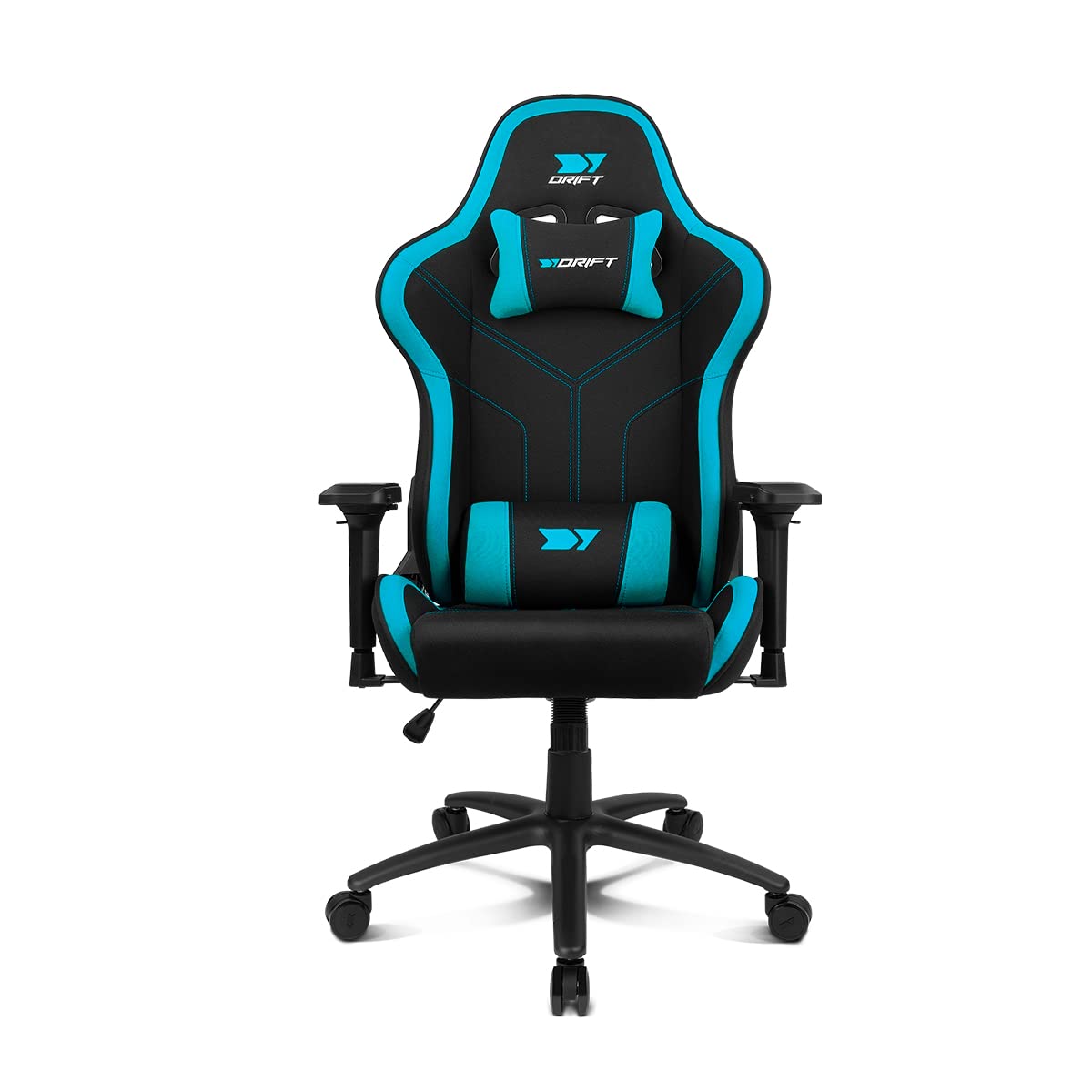 DRIFT GAMING DR110 - Silla Gaming Profesional, Tejido Fabric Alta transpirabilidad, reposabrazos 4D, Ruedas silenciosas, pistón Clase 4, inclinación, cojín Lumbar y Cervical, Color Negro/Azul