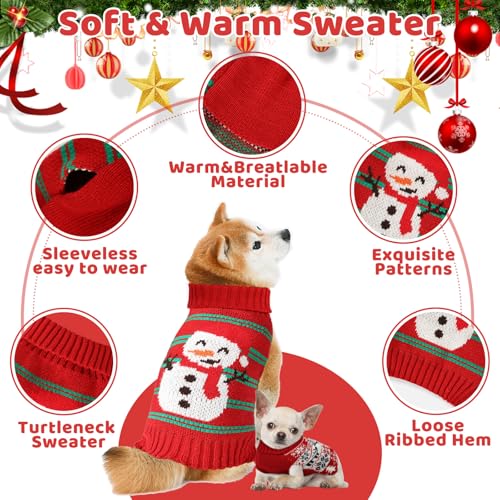Image of Christmas Dog Sweaters for Small Medium Large Dogs and Cats,Pet Soft Warm Holiday Outfit Girl & Boy,Pup Winter Clothes Turtleneck Double Knitting Collar for Outdoors Playing (Snowman,Large)