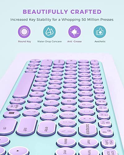 Image of PEIOUS Wireless Keyboard and Mouse Combo, Cute Purple With USB and Type C Receiver, Full Size, Compatible for MacBook, Windows, Laptop, PC - Purple Green