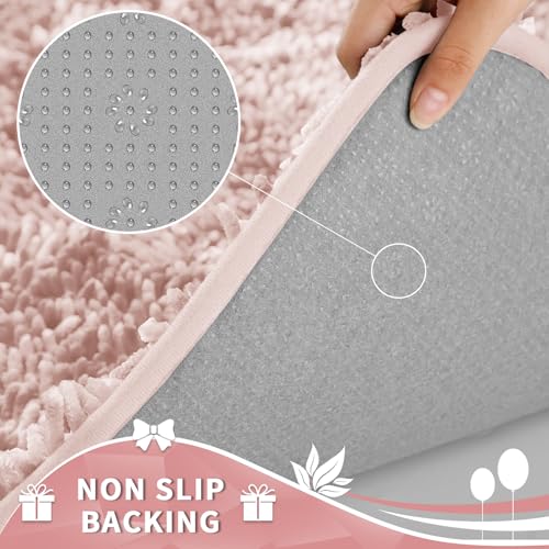 Image of Yimobra Toilet Rugs U Shaped Washable, Extra Thick Soft Absorbent Chenille Contour Bathroom Rugs for Toilet 24x20 Inch, Quick Dry Non Slip Toilet Mat for Bath Floor, Pink