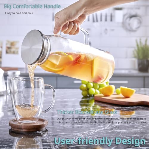 Image of Bivvclaz 1.6 Liter 54 oz Glass Pitcher with Lid and Handle, Glass Carafe Water Pitcher for Hot /Cold Water, Iced Tea, Drinks, Coffee, Juice and Homemade Beverage