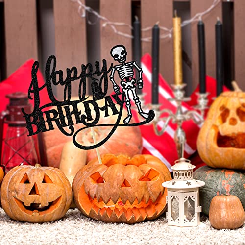 Skull Happy Birthaday Cake Topper - Crossbones Halloween Cake Décor - Autumn Fall Festival Funny Sign - Adult Ceremony Kids Birthday Derocation Supplies #TOP4