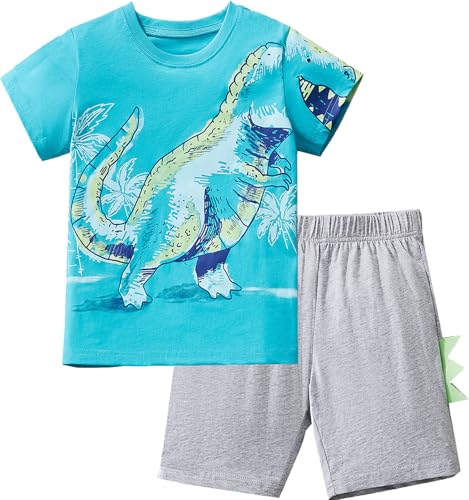 Image of Frogwill Toddler Boys Summer Clothes Hawaiian Jungle Animal Cotton T-Shirt and Poplin Short Outfit Set