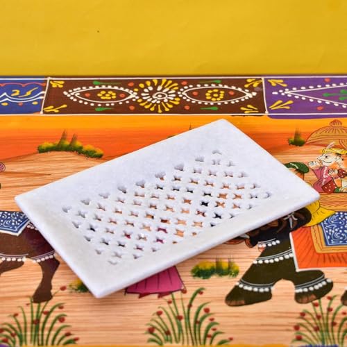 Image of Natural Marble Stoneware Soap Dish jaali Bathing Accessories Holder for Bathroom, Kitchen, Bathtub, Wash basins (SoapDish-11)