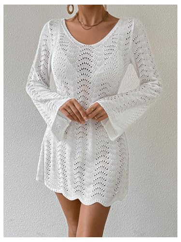 GORGLITTER Women's Backless Crochet Cover Up Swimsuit Long Sleeve Swimwear Summer Beach Vacation 2025 Dresses3