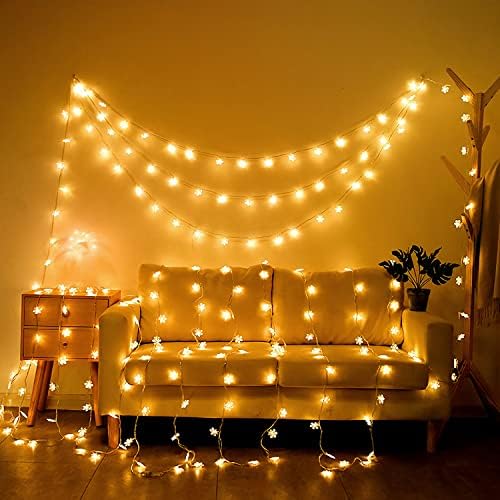 Roxemire Christmas Decoration Lights, 6m 40 LED Snowflake String Lights Battery Operated Indoor Christmas Decorations, Waterproof Outdoor Light for Xmas Garden Patio Bedroom Party Decor - Warm White