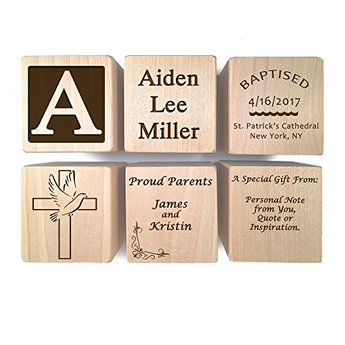 Glitzby Baptism - Christening - Dedication Keepsake - Personalized Baby Block Baptizm Gift Custom Engraved Wooden Baby Block for Boy & for Girl keepsake from godparent godmother - Thumbnail 3