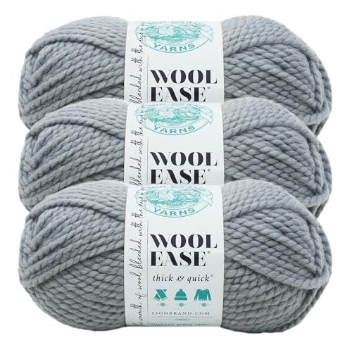 Image of Lion Brand Yarn, Wool-Ease Thick & Quick Yarn, Slate, Gray, 3 Pack