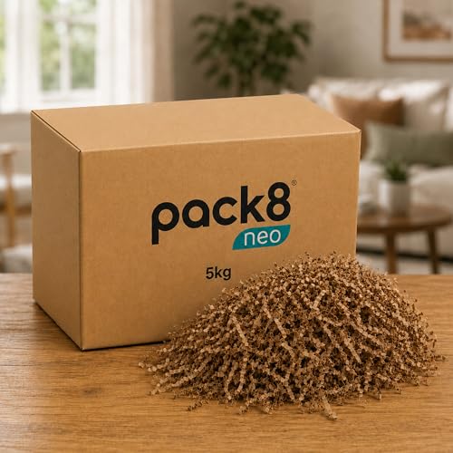 Image of Pack8neo Shredded Paper Cutting For Giftpacking, Hampers, Gift Baskets & Boxes, 5kg | Sustainable grass paper, Crinkle Cut filler, Gift Packaging Protection & Recyclable decoration material, Brown