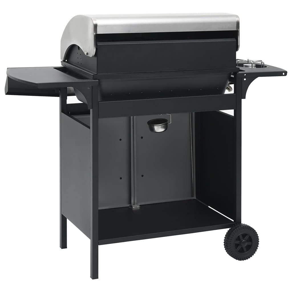Barbecue a gas 4+1 con fornello laterale e cappa, in acciaio inox, per giardino e terrazza, 13,9 kW, con termometro, nero/argento