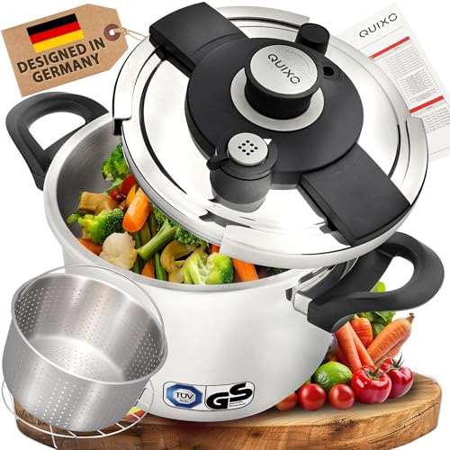 QUIXO Schnellkochtopf 6l VitaSmart mit 𝐊𝐨𝐜𝐡𝐳𝐞𝐢𝐭𝐬𝐢𝐠𝐧𝐚𝐥 für alle Herdarten [diesen Monat inkl. 𝐆𝐫𝐚𝐭𝐢𝐬 𝐆𝐚𝐫𝐤𝐨𝐫𝐛] Dampfkochtopf mit 2 Garstufen