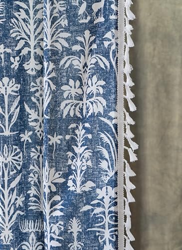 Image of Tranquebar Curtain Co. 244 cm (8 Feet), Cairo Blue, 1 Piece, 100% Cotton Fabric, Eyelet- Door Curtain 8 Feet,Eyelets,Kids Room,Living Room