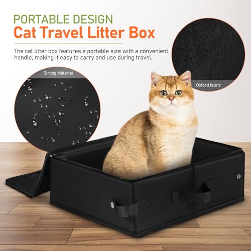 Arenero portátil para gatos plegable con tapa y asa miniatura 4