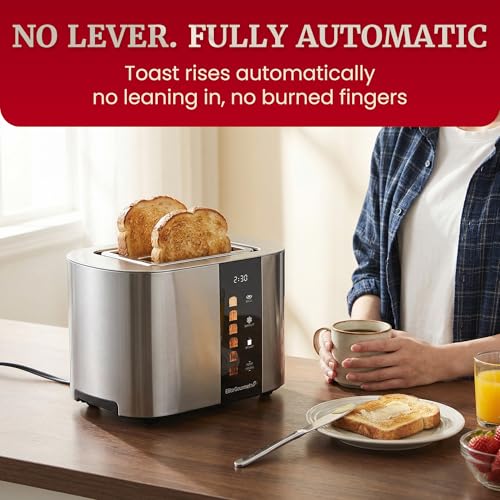 Image of Elite Gourmet ECT2470 2-Slice Automatic Motorized Toaster, No-Lever Digital Touchscreen, Extra-Wide Slots, 6 Browning Levels, Bagel /Defrost /Reheat, Stainless Steel