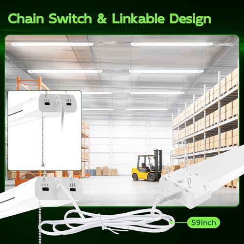 Image of Hlite LED Shop Lights 4FT with Reflector,5500LM,3 Power Level&3CCT,2 Pack | Shop Light 4000K /5000K /6500K Tunable,5W /34W /42W Switchable,Linkable Utility Shop Light for Workshop,Garage,Basement,Warehouse