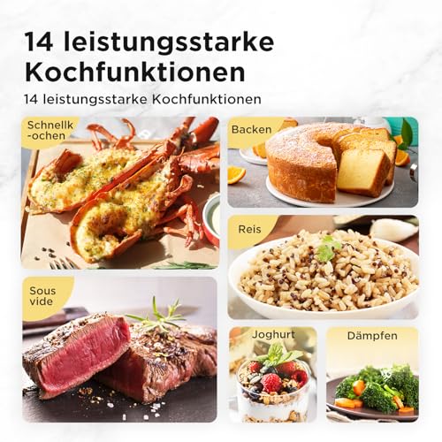 Midea Elektrischer Schnellkochtopf 6L, 9-in-1 Multikocher mit 14 Funktionen, Joghurtbereiter, Reiskocher, Slow Cooker, Sous Vide, Dampfgarer, Nudelkocher, Edelstahl Innentopf, Schwarz