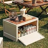 campingboxen 【Faltbare Outdoor-Campingbox】 Die Größe der Box beträgt 47 * 35 * 23,7 cm und sie ist nach dem Falten nur 7 cm dick, sodass sie leicht zu tragen ist. Die obere Holzmaserungsabdeckung kann als Campingtisch für Snacks und Getränke genutzt werden. Es kann auch als Schneidebrett verwendet werden, wenn Sie beim Camping etwas hacken müssen.