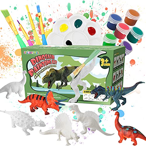 Springflower Dinosaur Toys For 3 Years Old & Up - Dinosaur Arts And Crafts Painting Kit Including12 Realistic Looking Dinosaurs Figures, Diy Creative Toy Gift For Kids, Boys, And Girls #TOP6