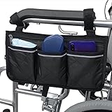 Diseño de 4 bolsillos: la bolsa de almacenamiento para reposabrazos de silla de ruedas cuenta con un gran compartimento con cremallera y 3 bolsillos pequeños con aberturas. Múltiples bolsillos pueden almacenar varios artículos en categorías para una fácil inserción y extracción de artículos. Puede poner caja de medicamentos, botella de agua, teléfono móvil. gafas, etc.