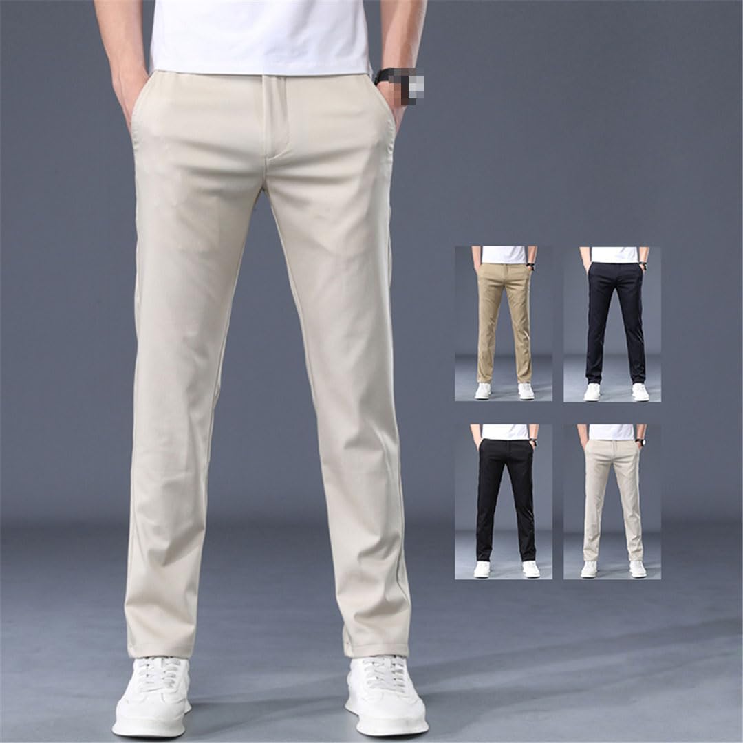 Pantalones Casuales De Ropa De Trabajo para Hombres Delgados De Verano Pantalones Elásticos Altos De Negocios