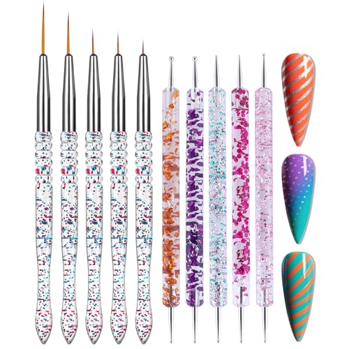 Image of Artdone 10pcs Nail Art Brushes Set, Dotting Tools,Striping Brushes for Long Lines, Thin Details, Sculpting Pattern Tracing Stylus, Ball Embossing Stylu,Fine Drawing Pen For Gel Polish Design Supply