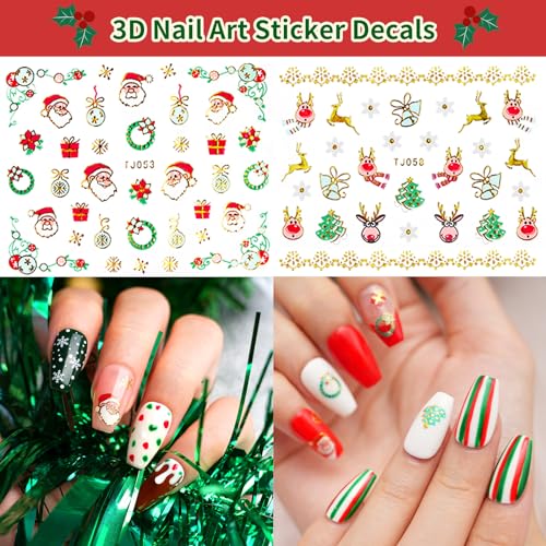 PrettyDiva Christmas Nail Stickers -10 Sheets Christmas Snowflakes Snowmen Santa Xmas Tree Nail Art Stickers for Nails,3D Self Adhesive Xmas Nail Art Stickers Decals DIY Manicure Decorations for Kids - Image 4