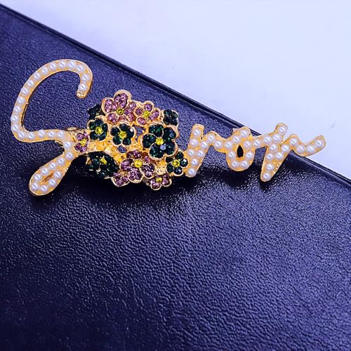 Image of Pearl Violet Flower DST Soror Pin Golden Greek Letters Sorority Lady Brooch Jewelry For Gifts