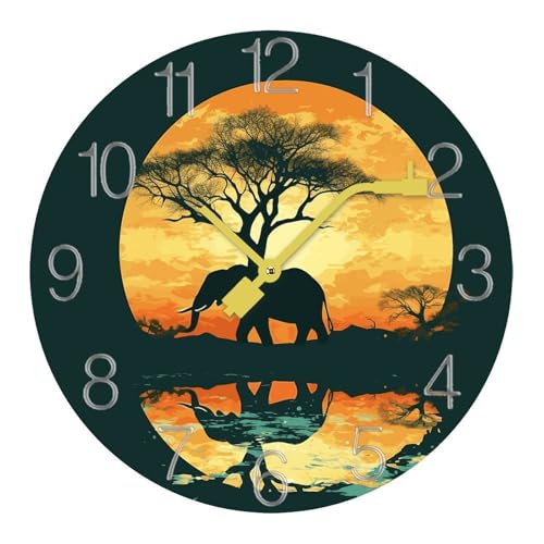 Horloge murale silencieuse moderne éléphant à piles sans bruit