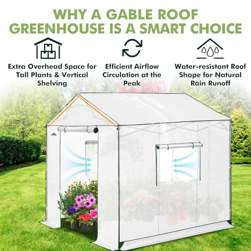 Image of EAGLE PEAK 8x8 Pop Up Walk in Greenhouse, Easy Setup, Gable Roof, White