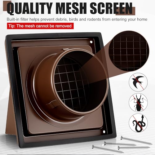 Image of Gisafai 6 Inch Outside Hooded Wall Vent Stainless Steel Exhaust Vent Cover Cap with Extension Pipe Grille Screen Backdraft Damper for Range Hood Whole House Fans and Commercial Ventilation Systems