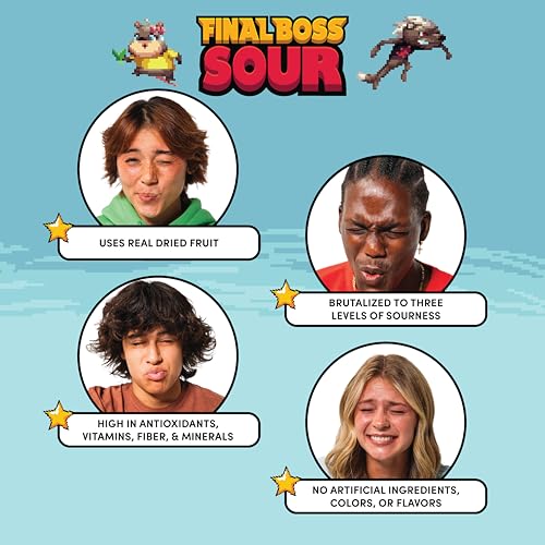 Final Boss Sour Candy Variety Pack, 18 Pack, All Sour Levels, Extreme Sour Fruit Chews with Real Dried Fruit, No Artificial Colors or Flavors, Low Calorie Snack for Kids, Teens & Adults