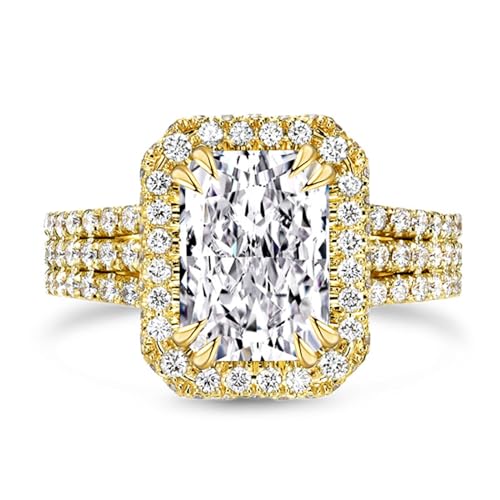 Jeulia Engagement Rings for Women;Sterling Silver Diamond Halo Anniversary Wedding Promise Ring 6.93 CT Radiant Cut Moissanite Band Ring with Jewelry Gift Box