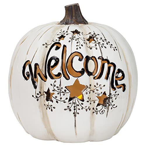 Mark Feldstein & Associates GBPKWR Welcome Led Pumpkin White 7 X 7 Resin Stone Halloween Collectible Figurine cover
