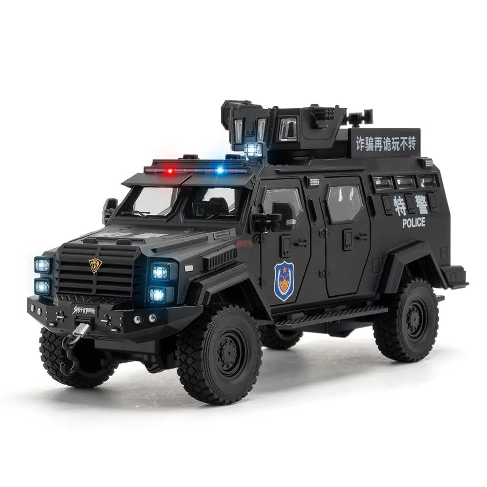 Compatible for 1:24 Saber-Toothed Tiger Alloy Armored Car Model, Collectible Diecast Armoured Explosive Protected Vehicle Toy, Pull Back Toy Car with Sound and Light for Adult Kids (Black-AA)-image-38