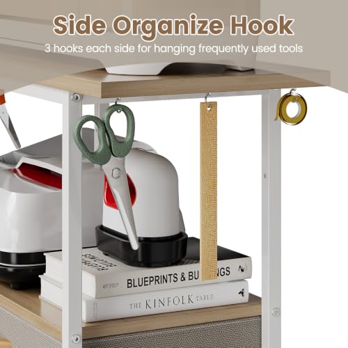 Image of VENNQD Organizer and Storage Stand Compatible with Cricut Machines,Rolling Storage Cart /Shelf with 24 Vinyl Roll Holders,2 Fabric Drawer,Accessories Holder,Tool Hook for Craft Room Home (White Maple)