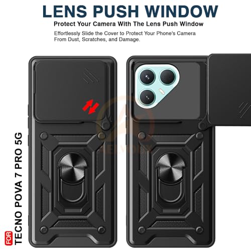 Image of Armor Bumper Back Cover Case for Tecno Pova 7 Pro 5G Rotating Camera Cover, Ring Holder & Kickstand | Heavy Duty & 360 Degree Protection Tecno Pova 7 Pro 5G Back Cover (Black)
