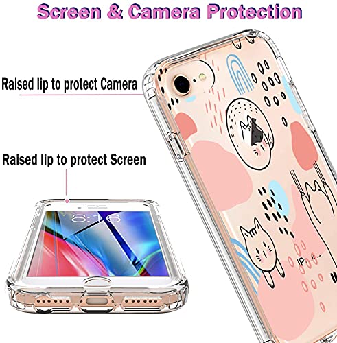 Yiyiyaya For Iphone Se 2022 Case, Iphone Se 2020 Case With Built In Screen Protector, Clear Floral Pattern For Girls Women, Full Body Shockproof Case For Iphone 6/6S/7/8/Se 2020/2022 Cute Cats #TOP4