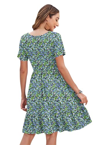 Image of AUSELILY Womens Summer Dresses 2025 Casual Short Sleeve Dress Square Neck A-Line Ruffle Sundress with Pockets