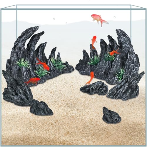 Junrvivy Aquarium Deko Großer Canyon, 7-teiliges Set Aquarium Dekosteine ​​aus Kunstharz, Geeignet für Aquarienlandschaftsbau, Dekoration