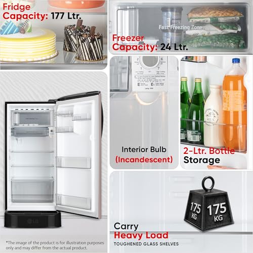 Image of LG 201 L, 5 Star, Smart Inverter, Direct Cool Single Door Refrigerator (GLD2156ZHCP, Clay Pink, Base stand with Drawer)