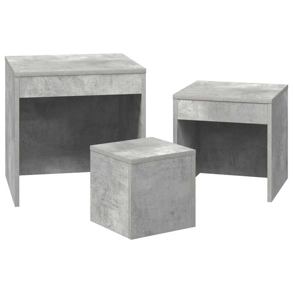 Set 3 Tavolini Impilabili Salvaspazio Grigio Cemento in Truciolato