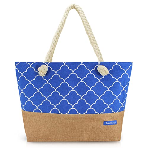 Bolsa de Praia Grande com zíper Piscina Verão (azul)