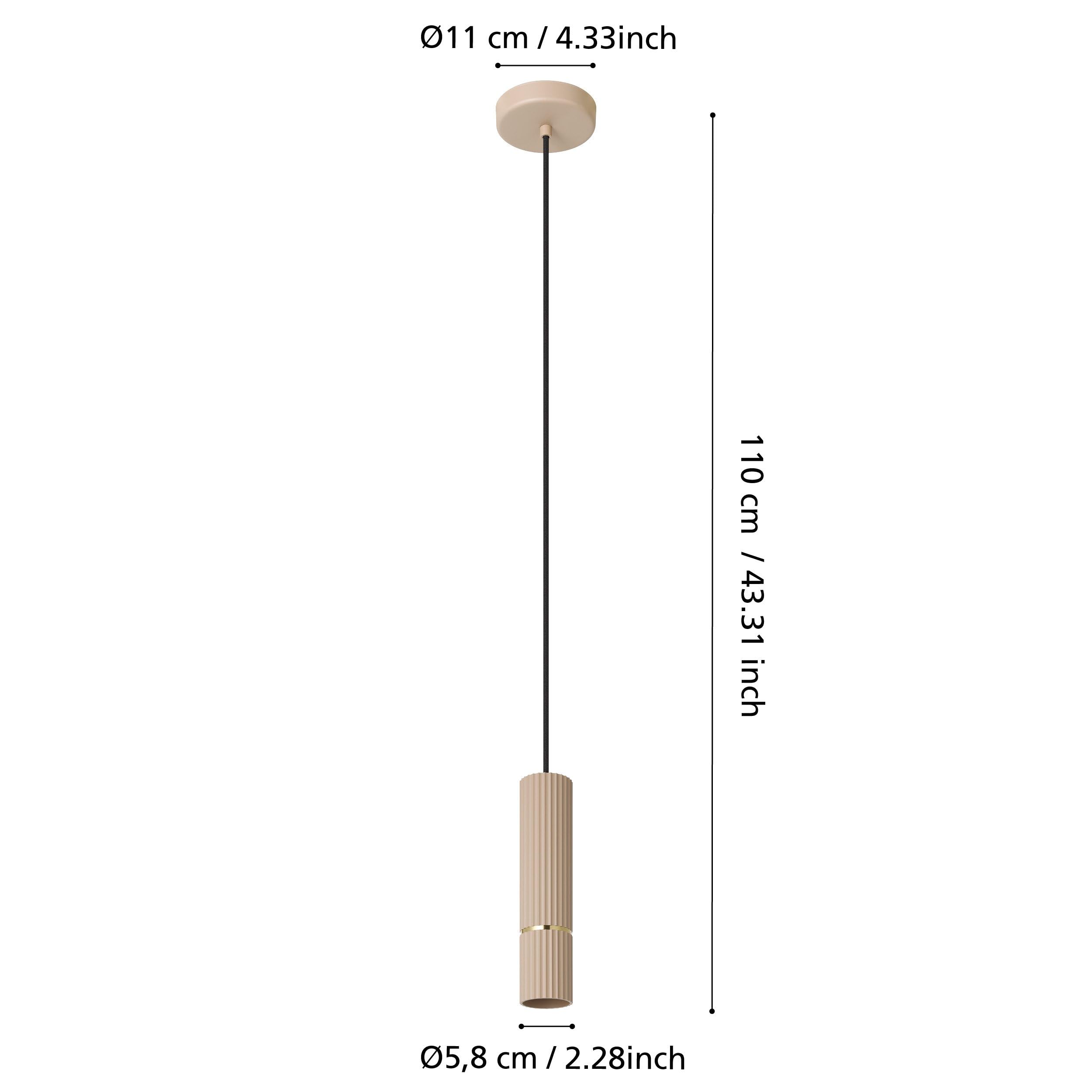 Eglo Lampadario LED Caminia, 1 luce, per tavolo da pranzo, illuminazione per sala da pranzo, in metallo beige e oro, lampadina GU10, luce bianca calda