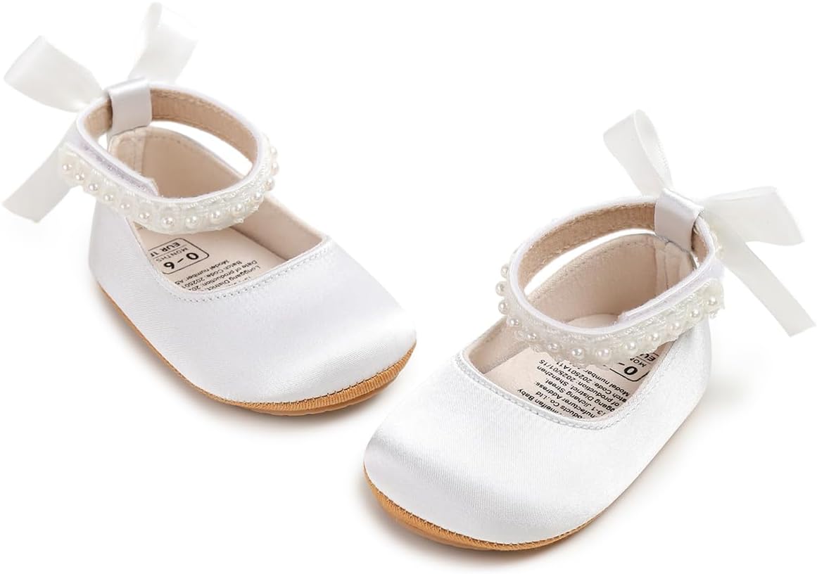 HsdsBebe Baby Girls Mary Jane Flats - Infant Newborn Walking Sneakers Soft Rubber Sole Princess Wedding Shoes